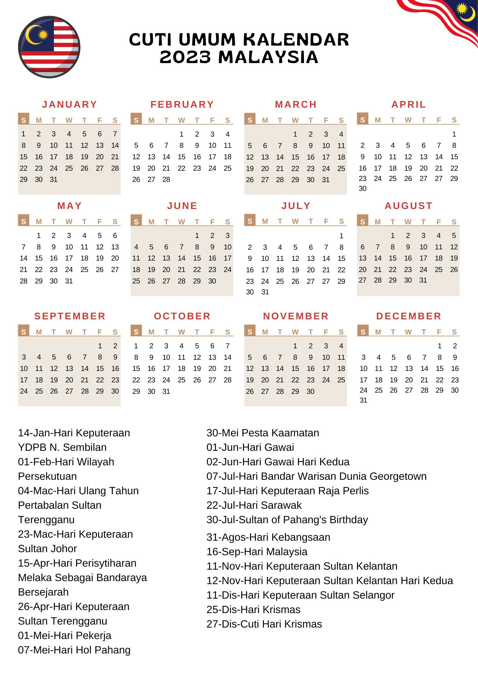 Kalendar 2023